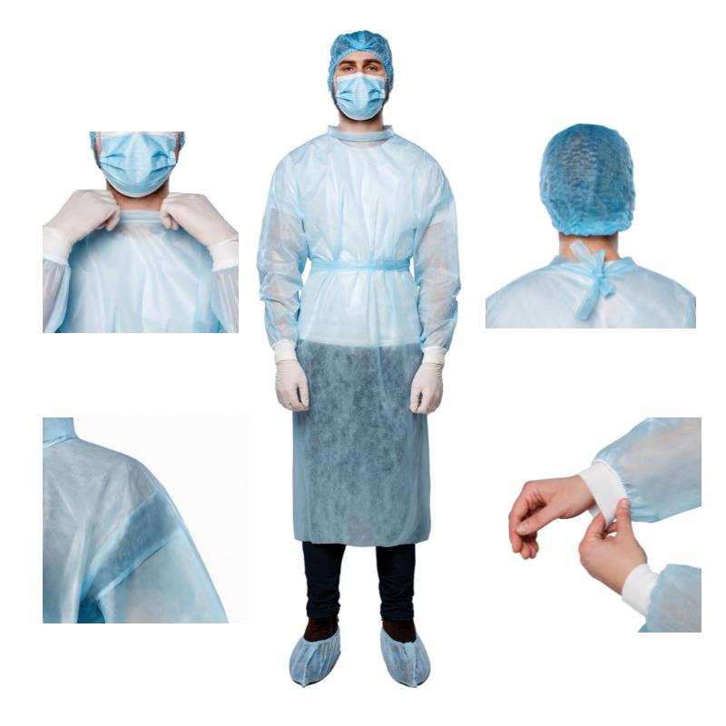 Халат медичний на липучках, з коміром, розмiр XL(54-56), довжина lЗ2 cm(см), спанбонд 30 g/m2(г/м2), нестерильний, одноразового використання,ТМ «АХІЛЛ»